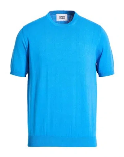 Alpha Studio Man Sweater Bright Blue Size 40 Cotton