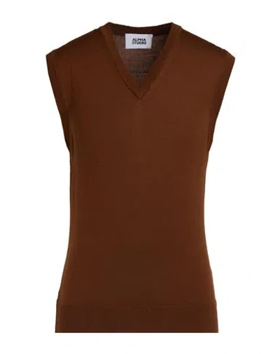 Alpha Studio Man Sweater Brown Size 36 Merino Wool