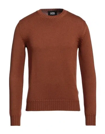 Alpha Studio Man Sweater Brown Size 36 Merino Wool