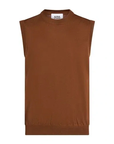Alpha Studio Man Sweater Brown Size 36 Wool
