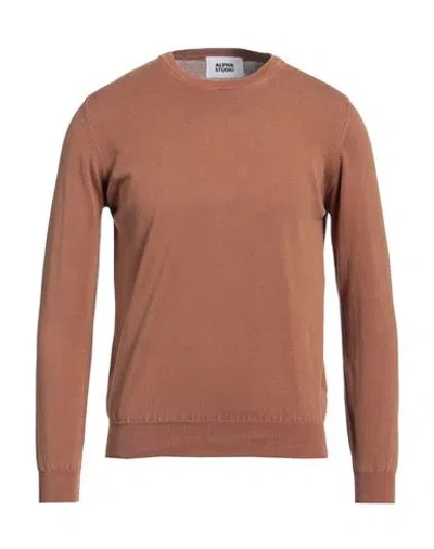 Alpha Studio Man Sweater Brown Size 38 Cotton