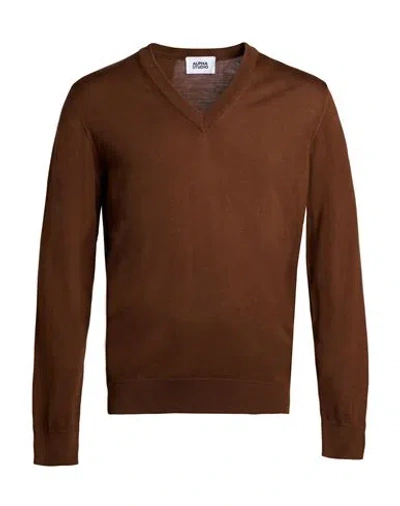 Alpha Studio Man Sweater Brown Size 38 Merino Wool