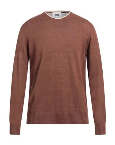 Alpha Studio Man Sweater Brown Size 40 Linen, Cotton In Brown