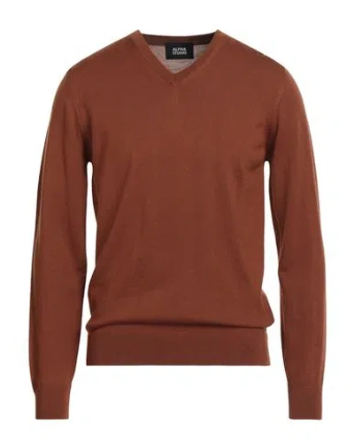Alpha Studio Man Sweater Brown Size 40 Merino Wool