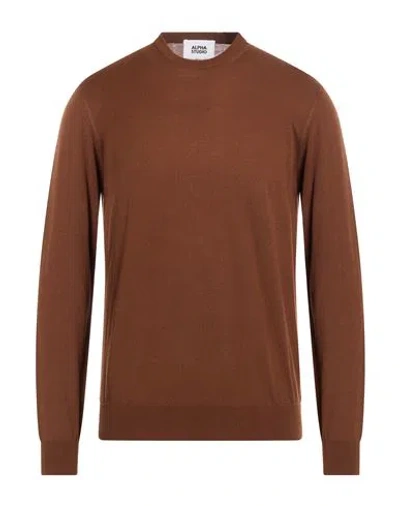 Alpha Studio Man Sweater Brown Size 50 Cotton