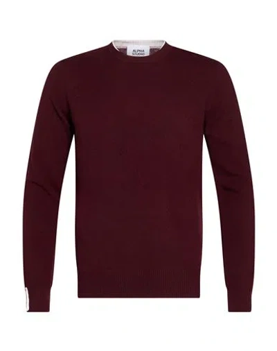 Alpha Studio Man Sweater Burgundy Size 36 Geelong Wool In Red