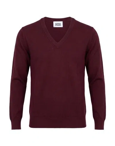 Alpha Studio Man Sweater Burgundy Size 40 Merino Wool In Brown