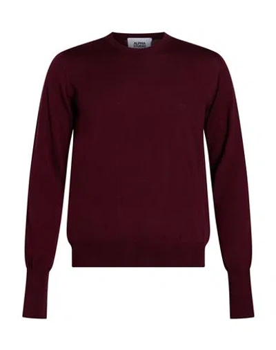 Alpha Studio Man Sweater Burgundy Size 42 Merino Wool, Ovine Leather In Neutral
