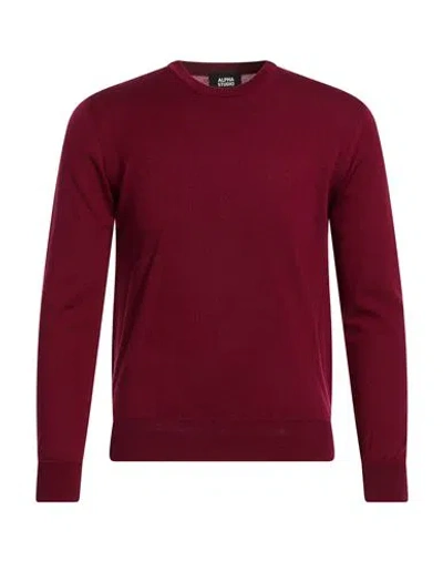 Alpha Studio Man Sweater Burgundy Size 44 Merino Wool In Red