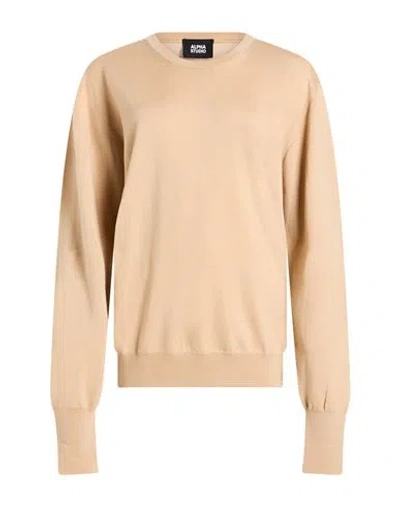 Alpha Studio Man Sweater Camel Size 36 Merino Wool In Brown