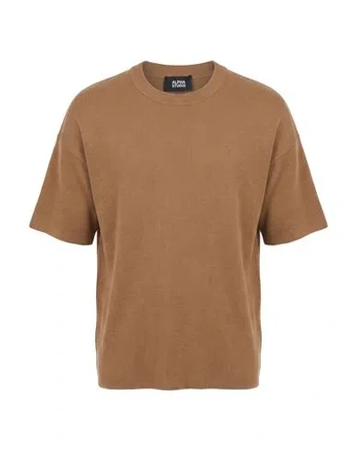 Alpha Studio Man Sweater Camel Size 36 Merino Wool In Beige