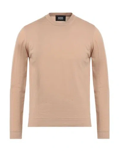 Alpha Studio Man Sweater Camel Size 38 Merino Wool