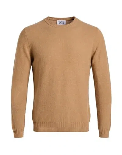 Alpha Studio Man Sweater Camel Size 38 Merino Wool In Brown
