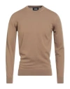 Alpha Studio Man Sweater Camel Size 40 Merino Wool In Neutral