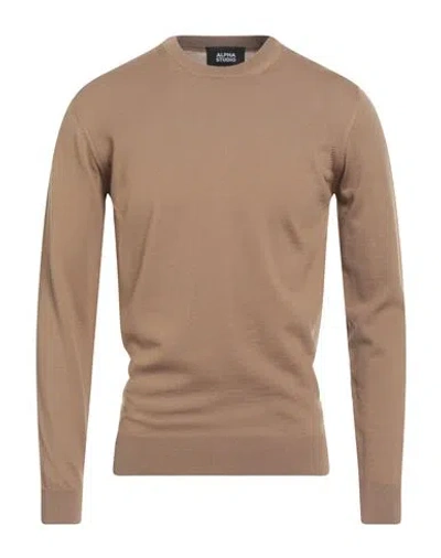 Alpha Studio Man Sweater Camel Size 40 Merino Wool In Neutral