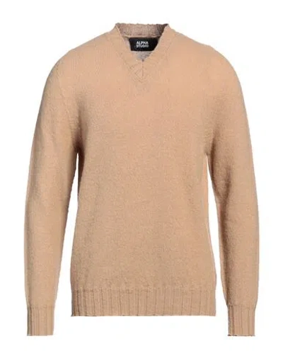 Alpha Studio Man Sweater Camel Size 40 Wool In Beige