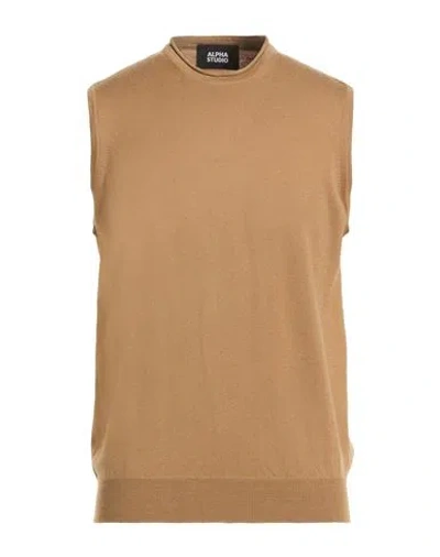 Alpha Studio Man Sweater Camel Size 40 Wool In Nude