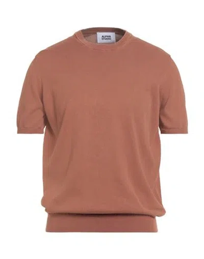 Alpha Studio Man Sweater Camel Size 42 Cotton In Brown