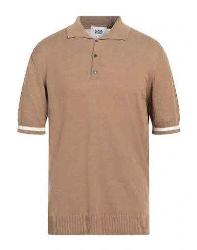 Alpha Studio Man Sweater Camel Size 42 Linen, Cotton In Brown