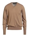 Alpha Studio Man Sweater Camel Size 42 Merino Wool