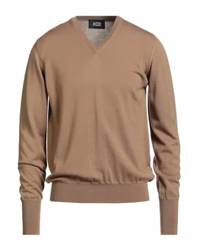 Alpha Studio Man Sweater Camel Size 42 Merino Wool