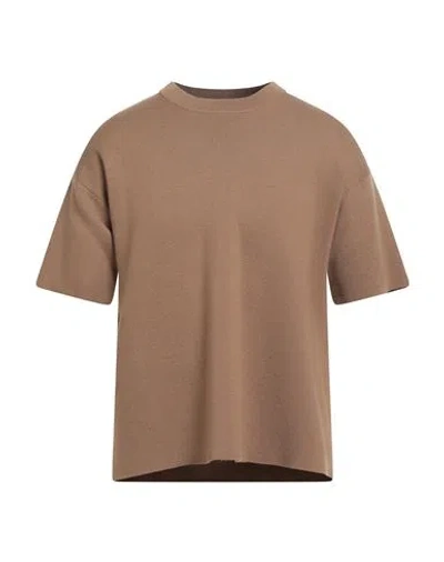 Alpha Studio Man Sweater Camel Size 42 Merino Wool In Beige