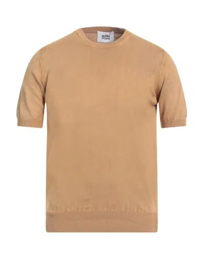 Alpha Studio Man Sweater Camel Size 44 Cotton In Beige