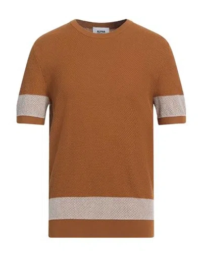 Alpha Studio Man Sweater Camel Size 44 Cotton In Beige