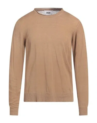 Alpha Studio Man Sweater Camel Size 44 Linen, Cotton In Brown