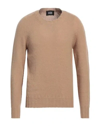 Alpha Studio Man Sweater Camel Size 44 Wool In Beige