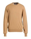 Alpha Studio Man Sweater Camel Size 46 Merino Wool, Leather In Multi