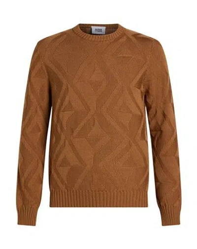 Alpha Studio Man Sweater Camel Size 46 Merino Wool In Nude