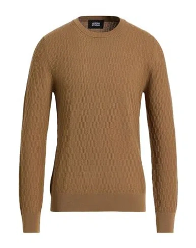 Alpha Studio Man Sweater Camel Size 46 Wool In Brown