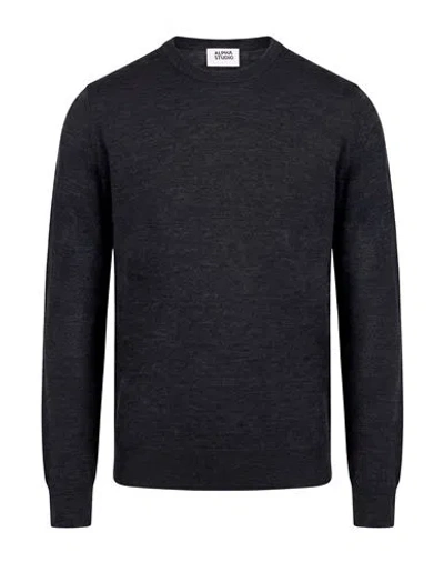Alpha Studio Man Sweater Charcoal Size 36 Merino Wool In Black