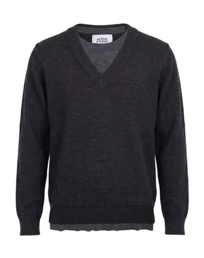 Alpha Studio Man Sweater Charcoal Size 36 Merino Wool In Black