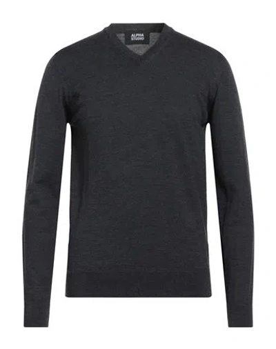 Alpha Studio Man Sweater Charcoal Size 40 Merino Wool In Gray