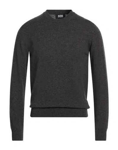 Alpha Studio Man Sweater Charcoal Size 42 Geelong Wool In Gray