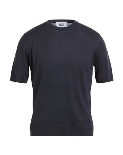 Alpha Studio Man Sweater Charcoal Size 42 Hemp In Blue