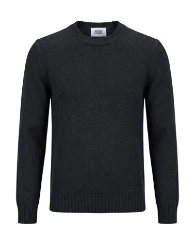 Alpha Studio Man Sweater Charcoal Size 42 Merino Wool In Gray