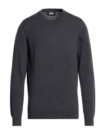 Alpha Studio Man Sweater Charcoal Size 42 Wool In Gray