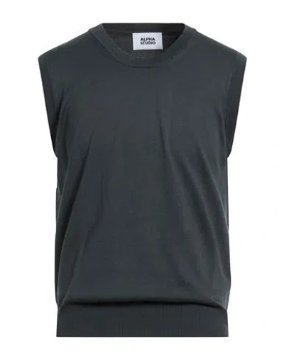Alpha Studio Man Sweater Charcoal Size 44 Cotton In Blue