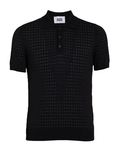 Alpha Studio Man Sweater Charcoal Size 44 Cotton, Polyester In Black