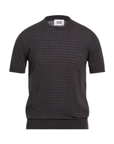 Alpha Studio Man Sweater Charcoal Size 44 Cotton, Polyester In Black