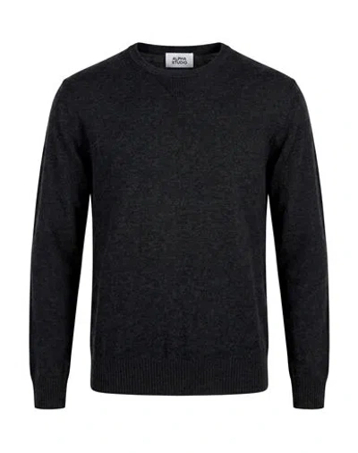 Alpha Studio Man Sweater Charcoal Size 44 Geelong Wool In Black