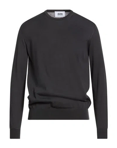 Alpha Studio Man Sweater Charcoal Size 46 Cotton In Black