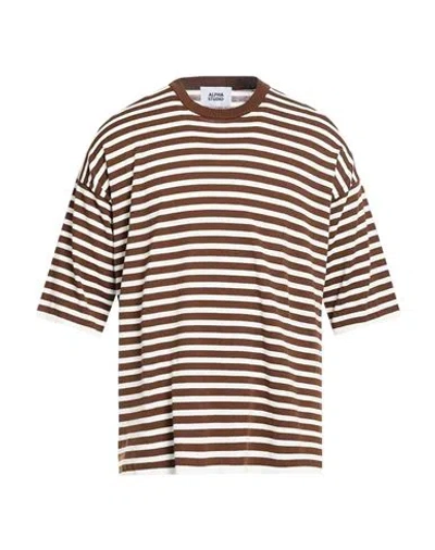 Alpha Studio Man Sweater Chocolate Brown Size 42 Cotton