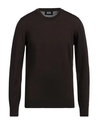 Alpha Studio Man Sweater Dark Brown Size 40 Merino Wool