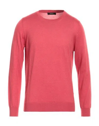 Alpha Studio Man Sweater Coral Size 42 Cotton, Cashmere In Red