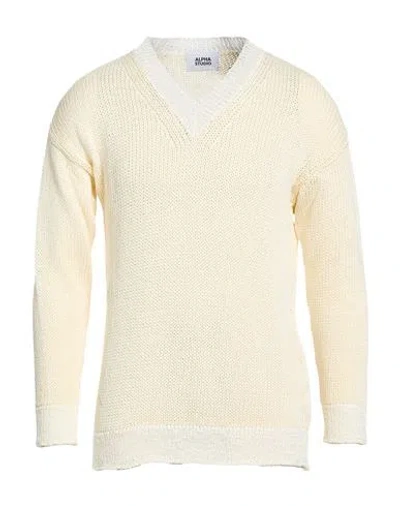 Alpha Studio Man Sweater Cream Size 32 Cotton, Viscose, Polyamide In Gold