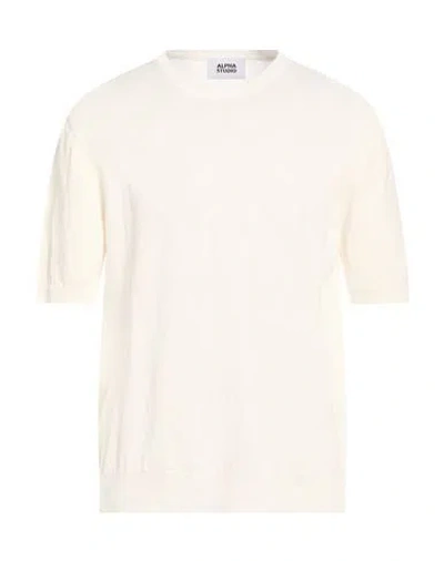 Alpha Studio Man Sweater Cream Size 48 Merino Wool In White